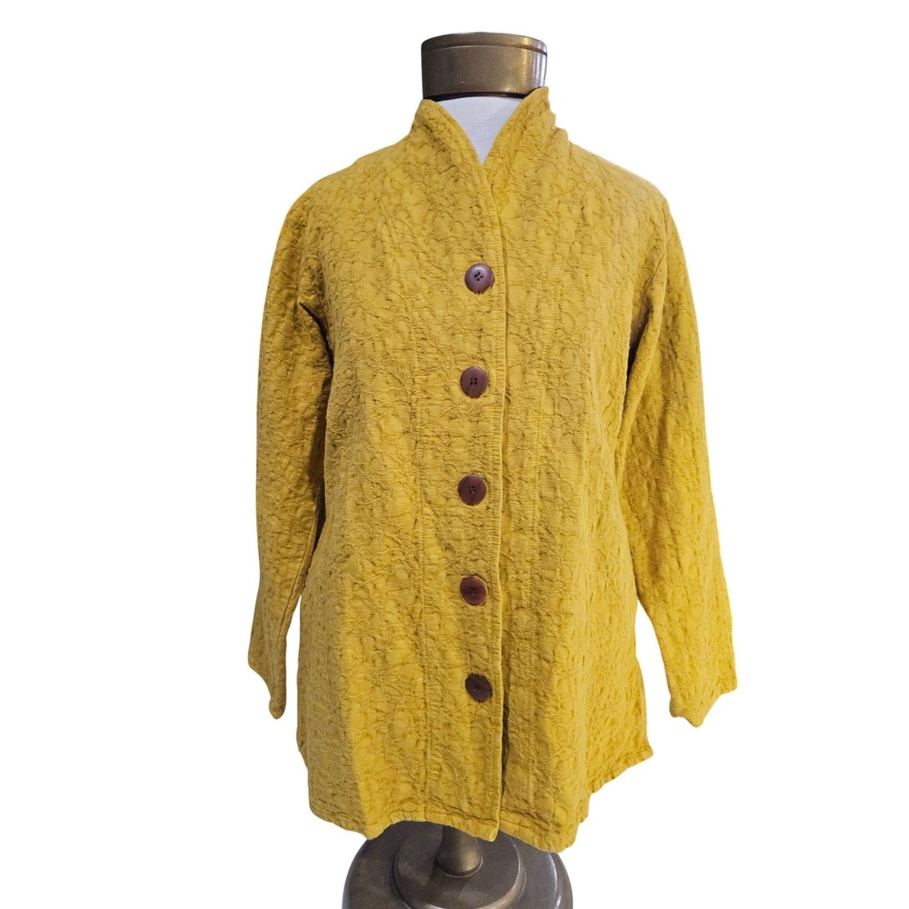 VTG EUCALYPTUS Handcrafted Guatemala Textured Button‎ Front Jacket XS Yellow